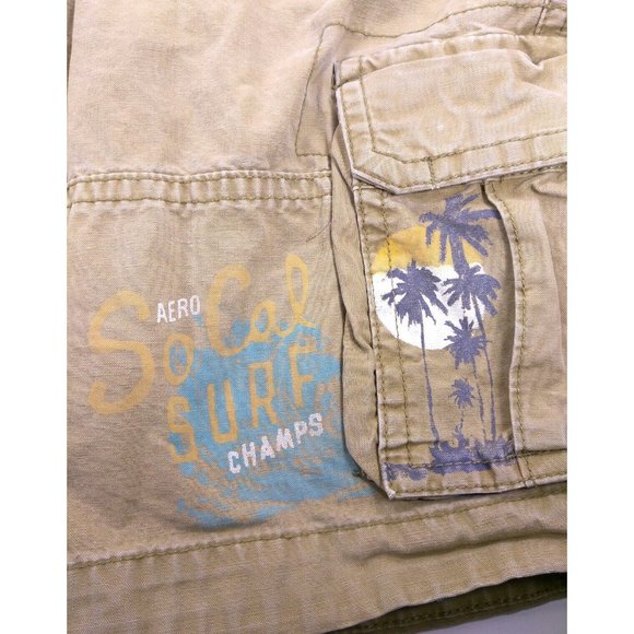 Aeropostale Mens Cargo Shorts sz 28 Beach Scene Brown Cotton SoCal Surf 7 Pocket - Picture 8 of 10